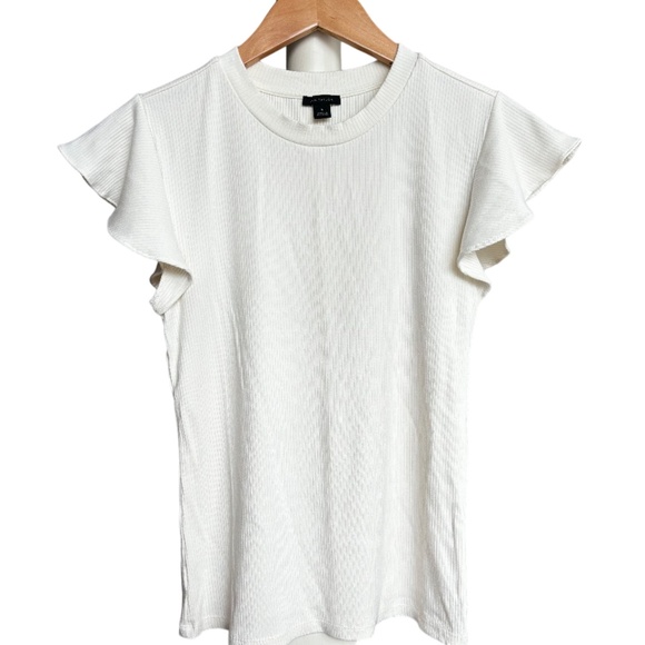 Ann Taylor | Women's Frilled Sleeve Textured Crew Neck T-Shirt - Picture 1 of 8